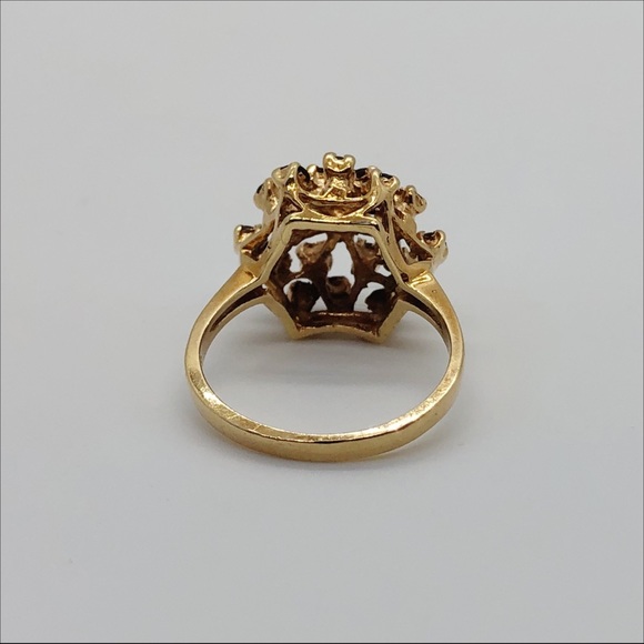 14k Yellow Gold Garnet mid century crown ring sz 6 - Picture 4 of 9